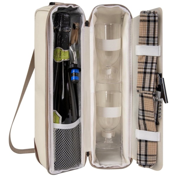 Encontraproduto.com.br - Bolsa Térmica para Vinhos ALLCAMP com Compartimento Refrigerado - Conjunto de Piquenique com Dois Jogos de Talheres - Cor Creme