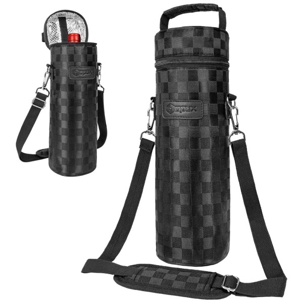 Bolsa Térmica para Garrafa de Vinho OPUX, Porta-Garrafa com Alça de Ombro, Ideal para Viagens e Piqueniques, Estampa de Quadrados - 28 cm