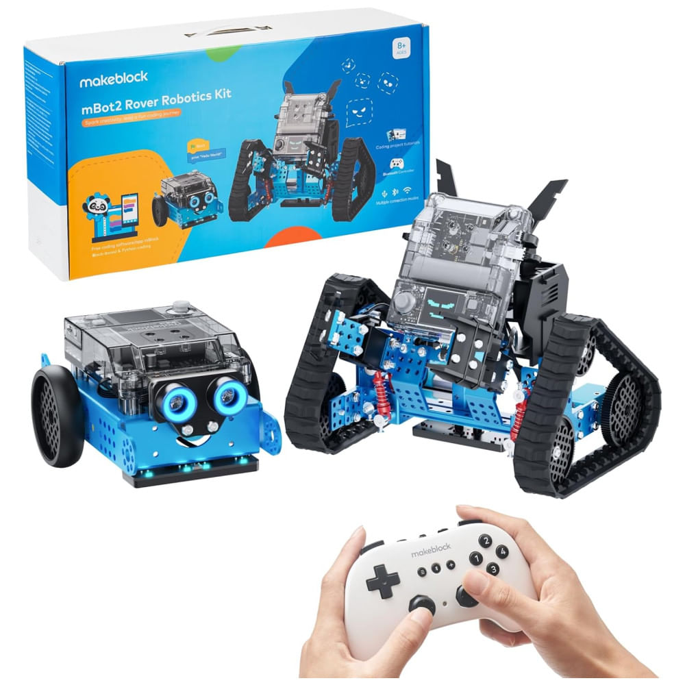 Kit de Robótica Makeblock mBot2 Rover, Robô Interativo para Aprendizado de Codificação e Diversão ao Ar Livre, Robô Controlado por Controle Remoto