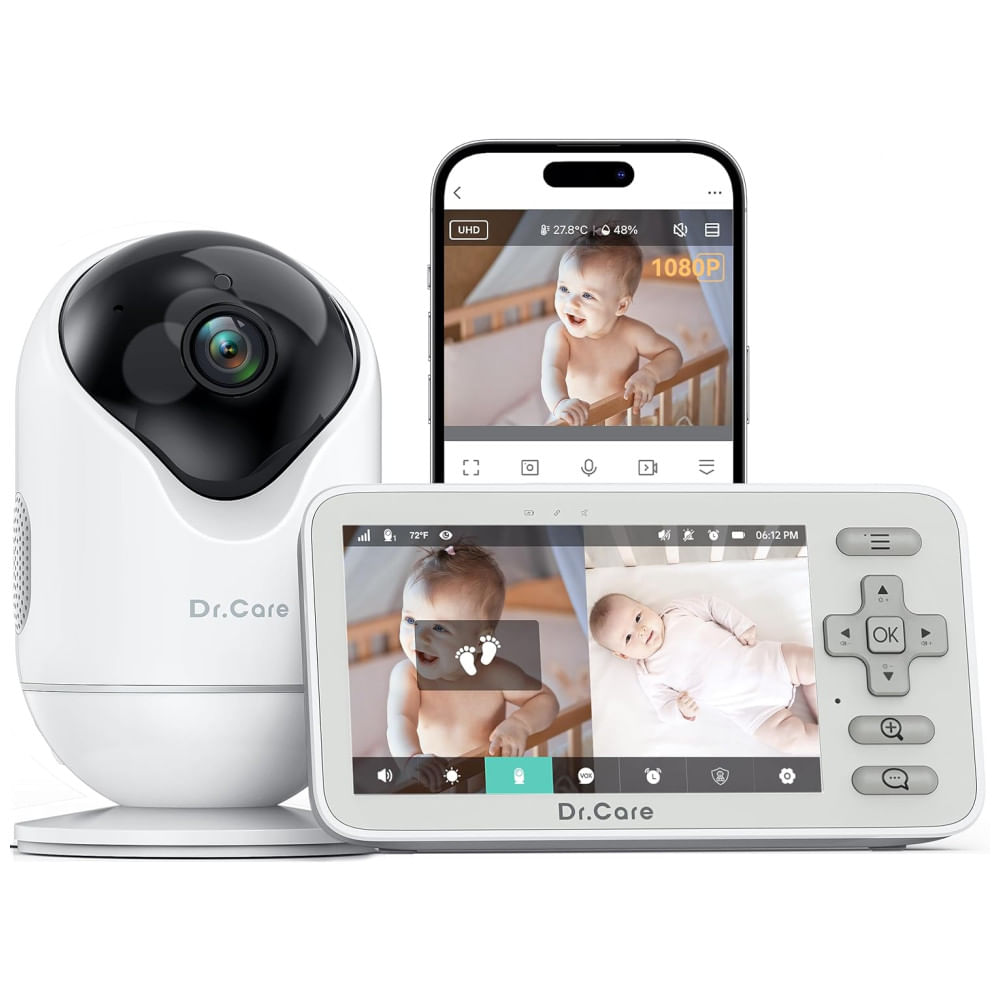 Babá Eletrônica Inteligente Dr.Care VistaView Lite WiFi: 1080P, Visão Noturna, Bateria 3000mAh, Controle por App
