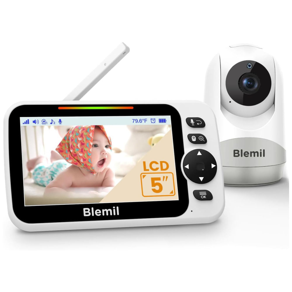Encontraproduto.com.br - Babá Eletrônica com Bateria de 30 horas, Tela Dividida de 12,7 cm para Monitoramento de Vídeo com Câmera e Áudio, Câmera com Rotação e Zoom .Blemil