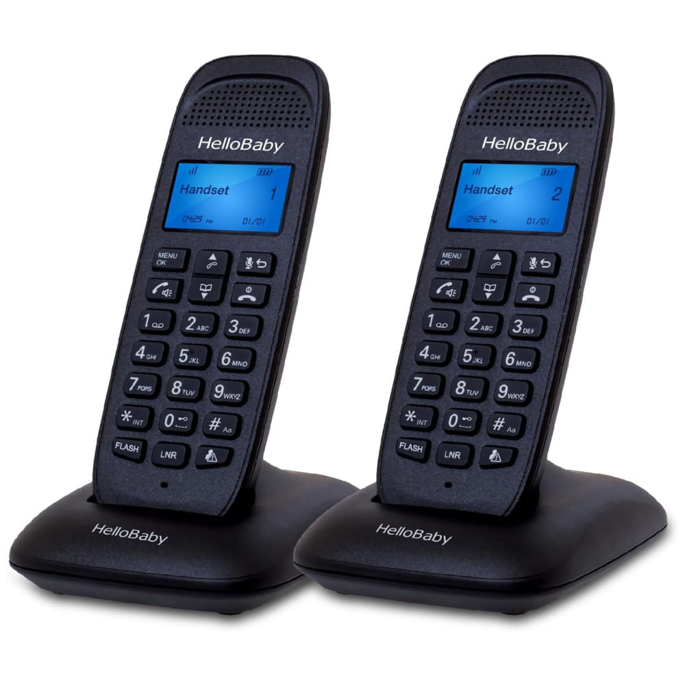 Encontraproduto.com.br - Telefone sem Fio HelloBaby DECT 6.0 para Ambientes Residenciais e Comerciais com 2 Ramais, Bloqueio de Chamadas, Alcance de 304m, Viva-voz e
