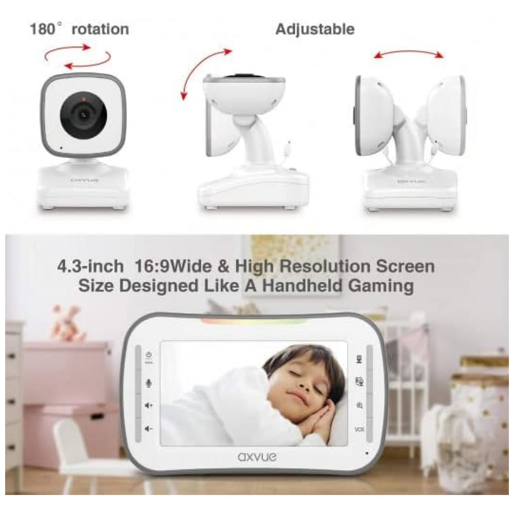 Encontraproduto.com.br - Babá Eletrônica Axvue com Monitor, 2 Câmeras, Visão Noturna e Monitor de Temperatura