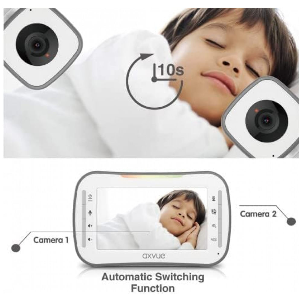 Encontraproduto.com.br - Babá Eletrônica Axvue com Monitor, 2 Câmeras, Visão Noturna e Monitor de Temperatura