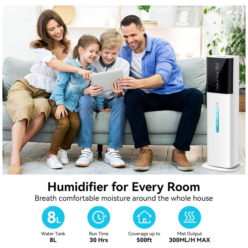 Encontraproduto.com.br - Umidificador Ultrassônico Portátil Hos 8L até 40H com Controle Remoto e Visor Digital, Branco