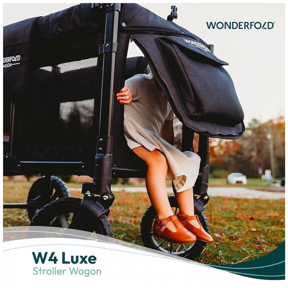 Encontraproduto.com.br - Carrinho de Passeio para 4 Crianças Multifuncional com Porta Objeto e Cobertura, até 136 kg, WONDERFOLD W4, Preto