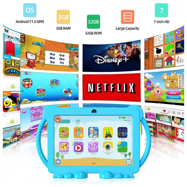 Encontraproduto.com.br - Tablet Infantil 7 Educativo com Controle de Pais, WiFi e Câmera Dupla, Android 11 3GB RAM, YOBANSE, Azul