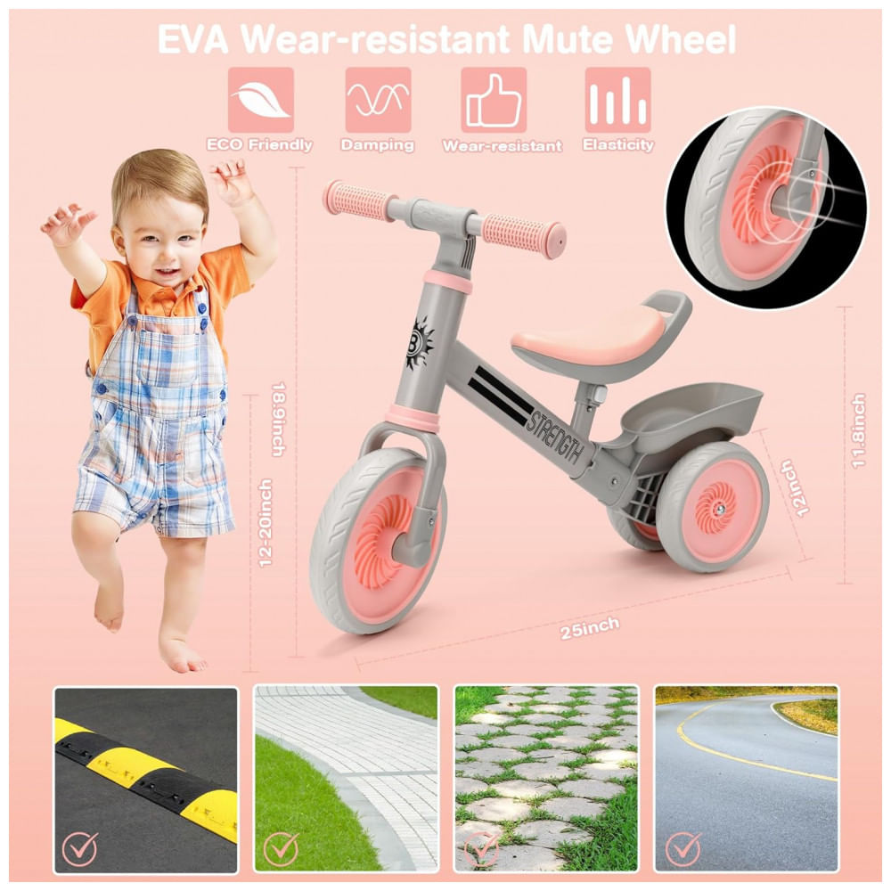 Encontraproduto.com.br - Bicicleta sem Pedal com 4 Rodas para Crianças de 2 a 4 Anos, Bakeling, Rosa
