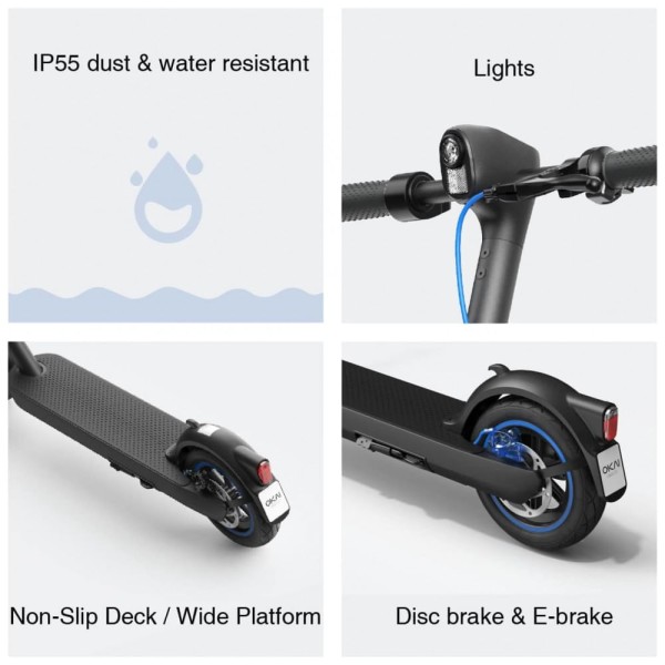Encontraproduto.com.br - Patinete Elétrico Dobrável para Adultos até 45 km por hora, com Sistema de Frenagem Duplo, OKAI ES520B, Cinza