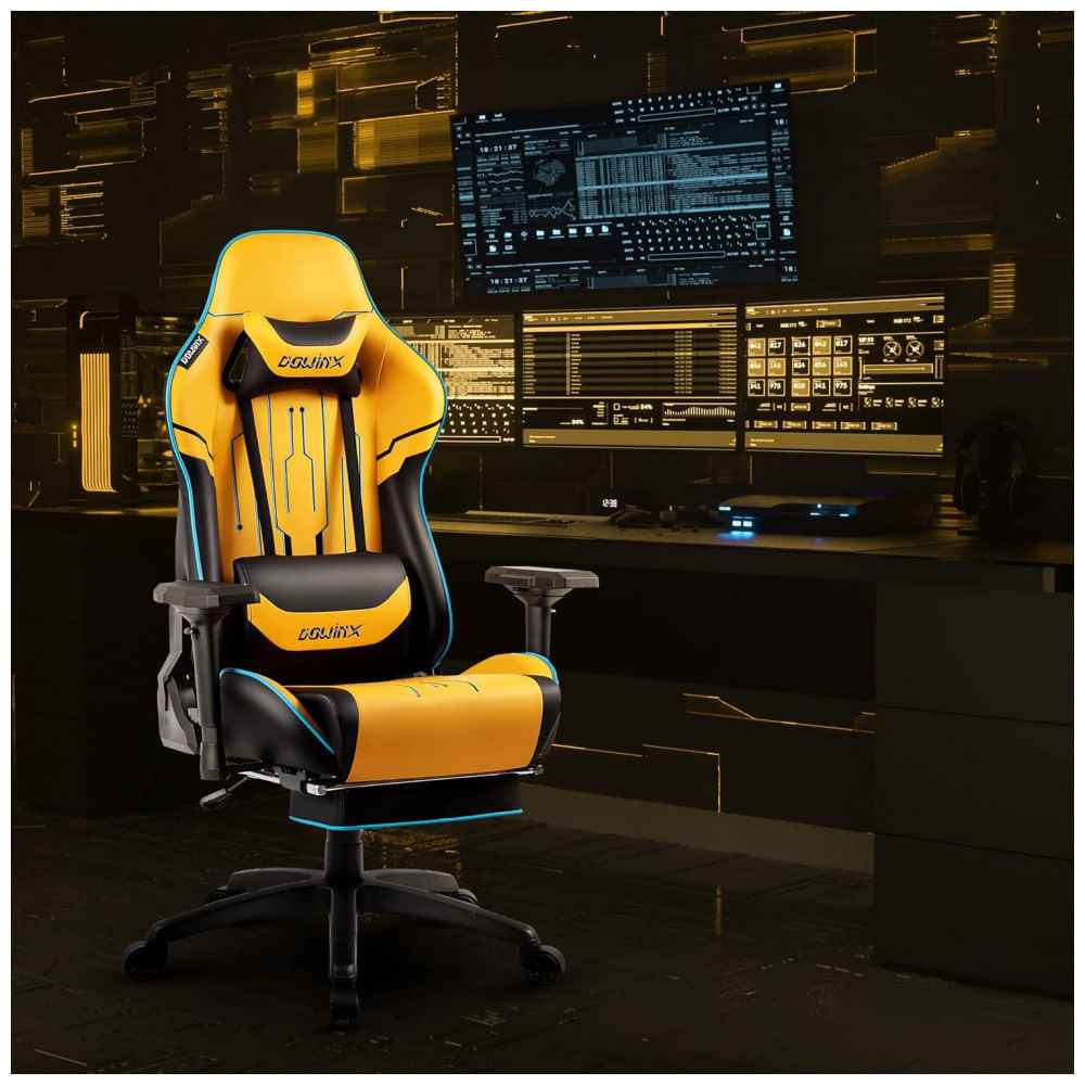 Encontraproduto.com.br - Cadeira Gamer Reclinável e Giratória com Apoio para os Pés e Braço 4D, Dowinx, Amarela