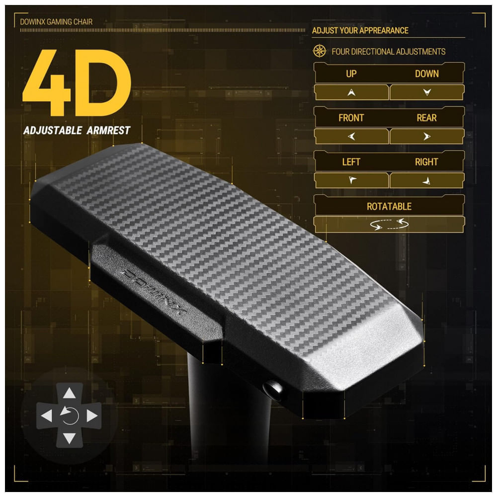 Encontraproduto.com.br - Cadeira Gamer Reclinável e Giratória com Apoio para os Pés e Braço 4D, Dowinx, Amarela