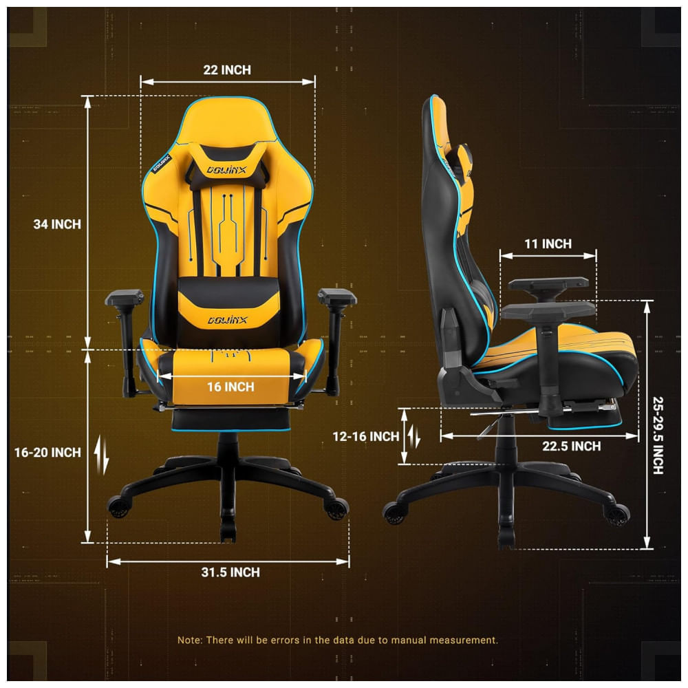 Encontraproduto.com.br - Cadeira Gamer Reclinável e Giratória com Apoio para os Pés e Braço 4D, Dowinx, Amarela
