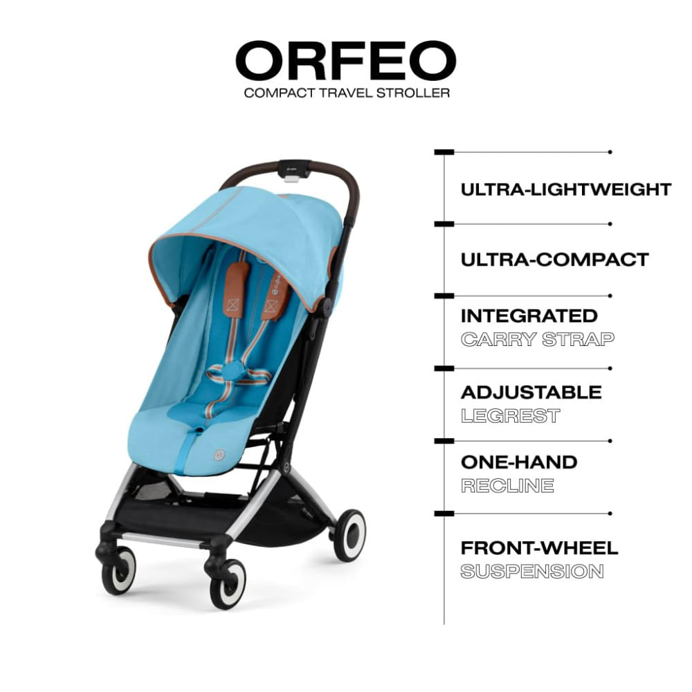 Encontraproduto.com.br - Carrinho de Bebê Ultraleve com Almofada do Assento, Alça de Transporte e Dobra Rápida com Uma Mão, Cybex Orfeo, Azul Claro
