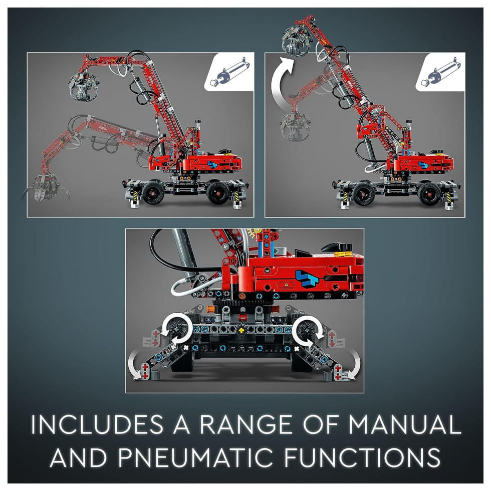 Encontraproduto.com.br - LEGO Technic Material Handler Crane 42144 Building Set for Ages 10 A Gift for Kids Who Love Pneumatic Models and Construction Site Toys 835 Pieces