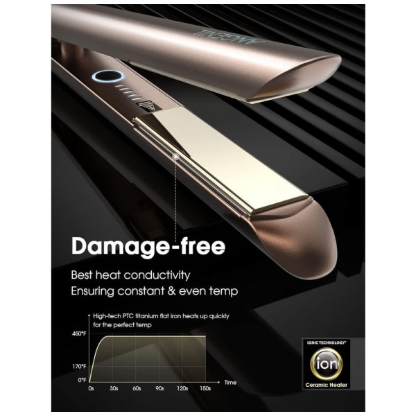 Encontraproduto.com.br - Chapinha Prancha de Cabelo Profissional 2 em 1 com Placa Cerâmica e Visor LED, Bivolt, ANGENIL HS 068B, Dourado