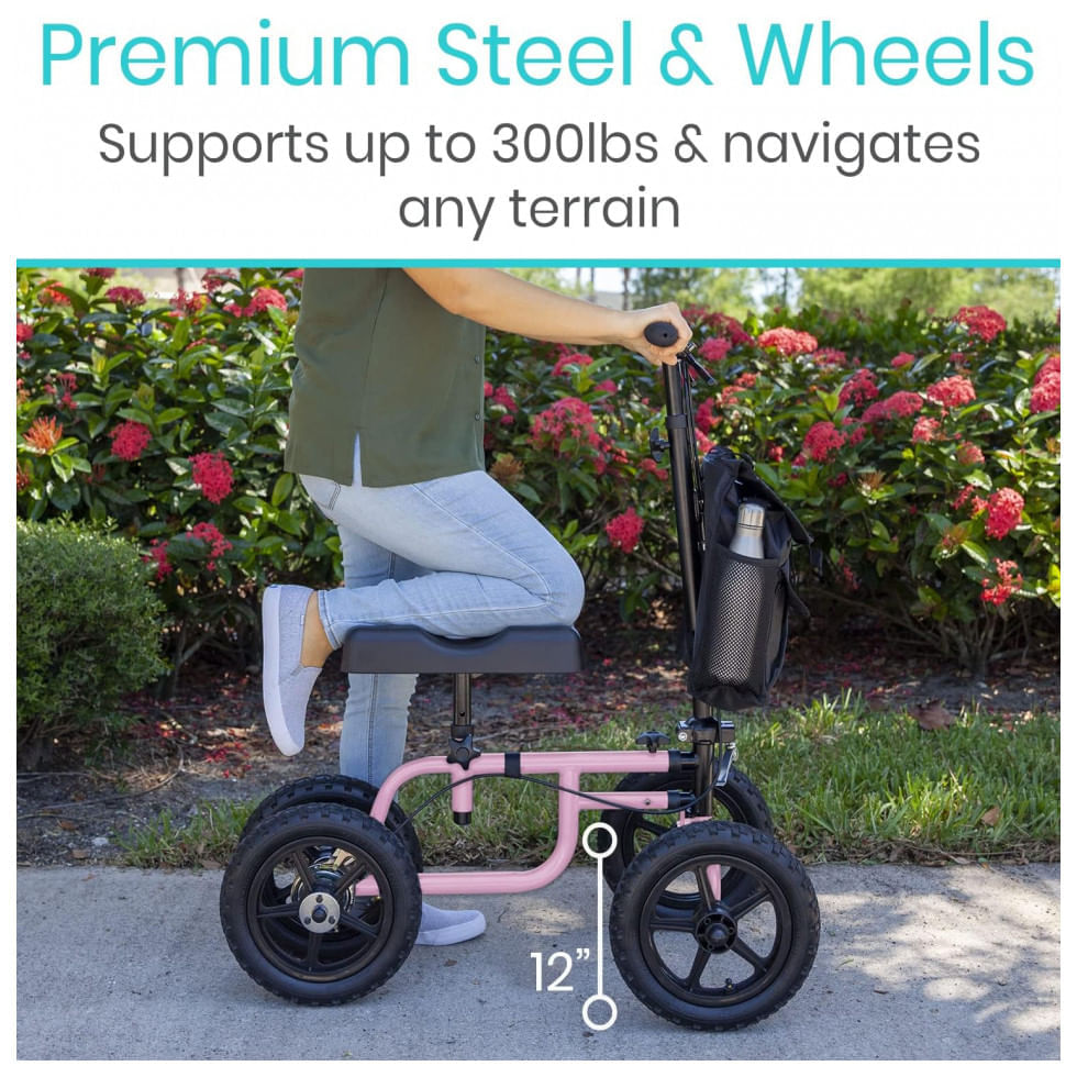 Encontraproduto.com.br - Andador 4 Rodas com Cesta e Apoio para Joelho Ideal para Lesões no Pé, VIVE MOBILITY, Preto