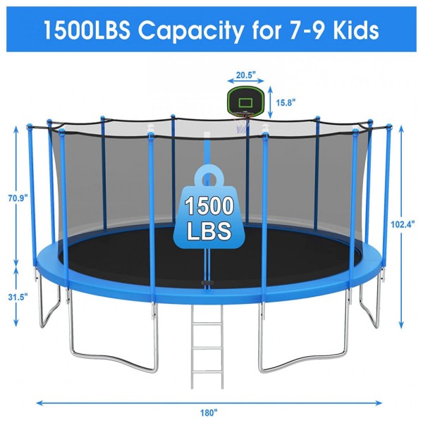 Encontraproduto.com.br - Cama Elastica Capacidade até 700 kg com Luz e Cesta de Basquete, Jump Into Fun, Azul