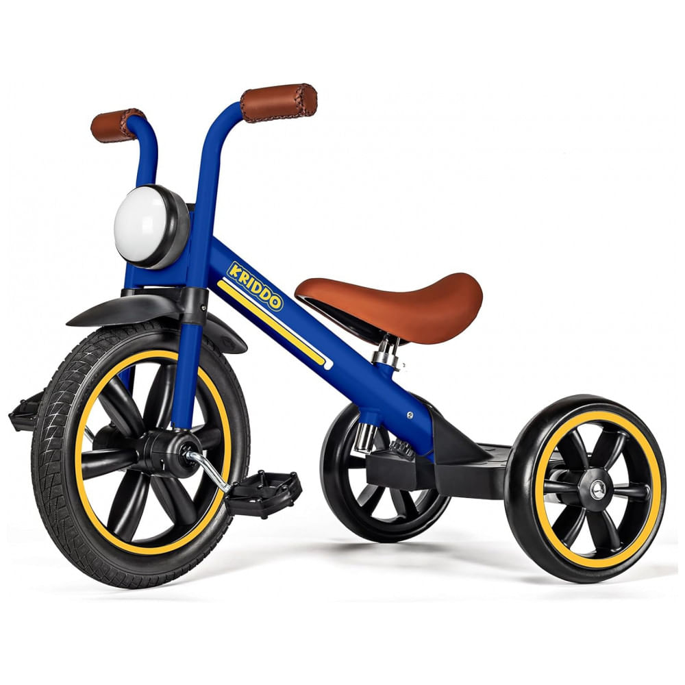 Triciclo Infantil com Luz Frontal e Altura do Assento Ajustável para Crianças de 2 a 5 Anos, KRIDDO, Azul