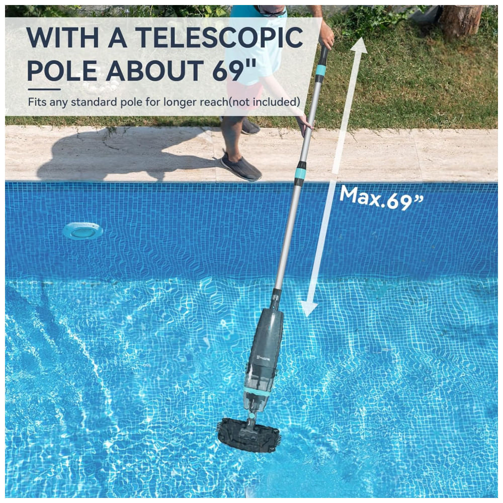 Encontraproduto.com.br - Aspirador de Piscina sem Fio, Recarregável com Autonomia da Bateria de 1H e Sucção Poderosa , 110V, PoolMr, Preto