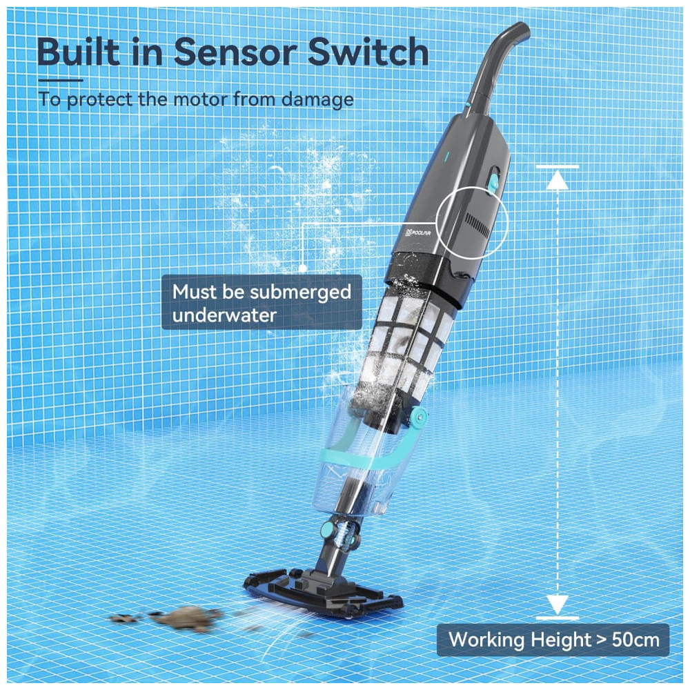 Encontraproduto.com.br - Aspirador de Piscina sem Fio, Recarregável com Autonomia da Bateria de 1H e Sucção Poderosa , 110V, PoolMr, Preto