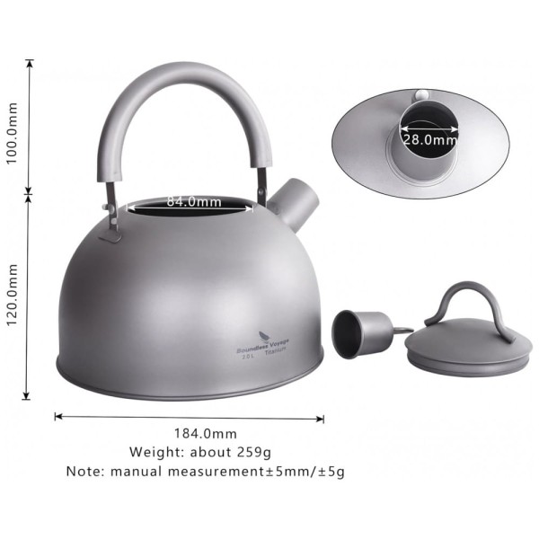 Encontraproduto.com.br - Chaleira de Chá Ultraleve Boundless Voyage Ti1584A 2 Litros em Titânio com Apito, Cinza