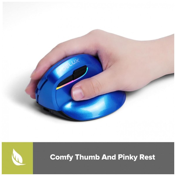 Encontraproduto.com.br - Mouse Ergonômico Recarregável Reduz a Tensão do Pulso com 4 Configurações DPI, DELUX M618mini, Azul