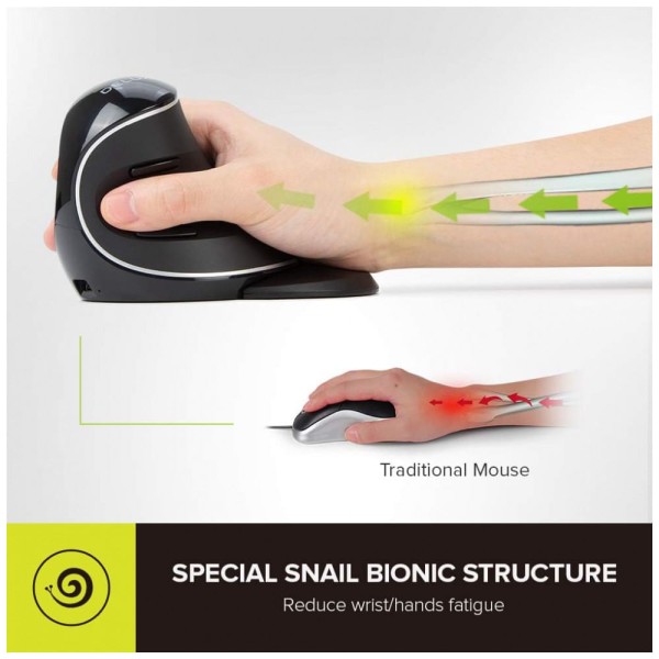 Encontraproduto.com.br - Mouse Ergonômico Vertical Óptico sem Fio Reduz a Tensão do Pulso Multifunções, 800, 4000 DPI, DELUX M618PD, Preto