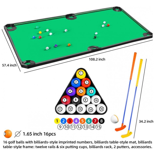 Encontraproduto.com.br - Tapete de Golfe Interno com Acessórios, 2,7 x 1,44 Metros, GOODLYSPORTS, Verde