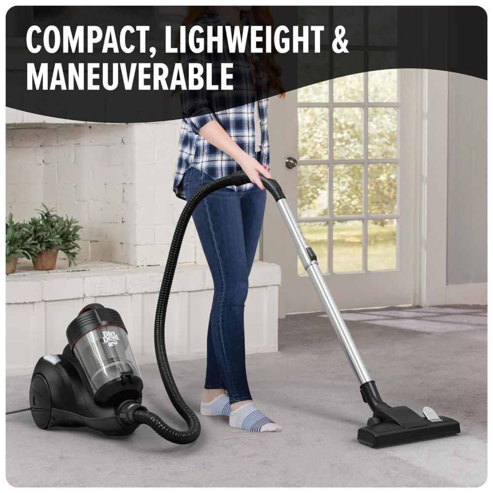 Encontraproduto.com.br - Aspirador de Pó com Fio sem Saco com Rebobinamento de Cabo e Alta Sucção para Carpetes e Pisos Duros, 110V, Dirt Devil, Preto