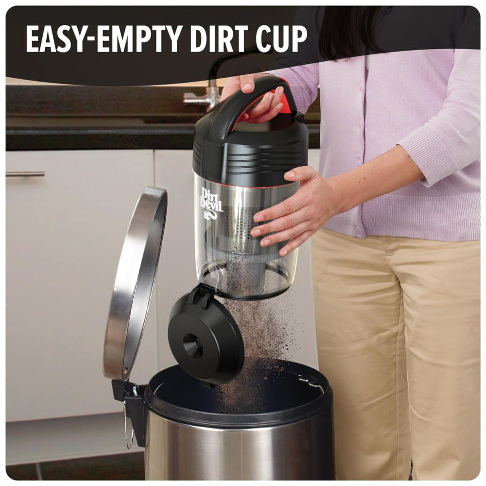 Encontraproduto.com.br - Aspirador de Pó com Fio sem Saco com Rebobinamento de Cabo e Alta Sucção para Carpetes e Pisos Duros, 110V, Dirt Devil, Preto