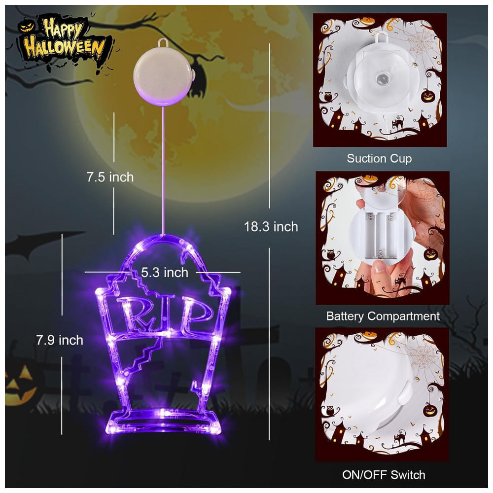 Encontraproduto.com.br - Kit Decoração Interna Para Halloween Led 3 Peças Inclui Caveira, Caixão E Lápide, Lolstar