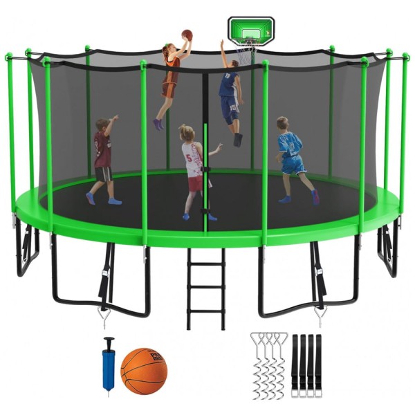 Encontraproduto.com.br - Cama Elastica Capacidade até 700 kg com Cesta de Basquete, Jump Into Fun, Verde