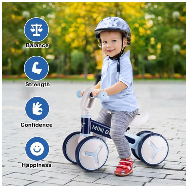 Encontraproduto.com.br - Bicicleta sem Pedal com 4 Rodas para Crianças de 1 a 3 Anos, YGJT, Azul