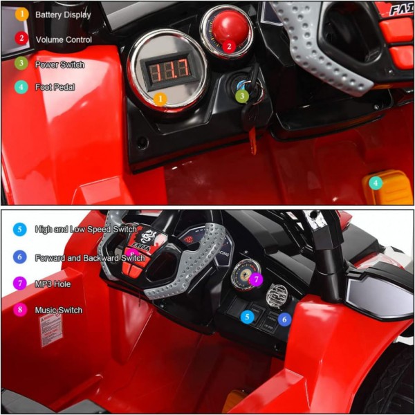 Encontraproduto.com.br - Carro Elétrico Infantil 1 Assento com Controle Remoto e Manual, Bateria 12V, Costzon, Vermelho