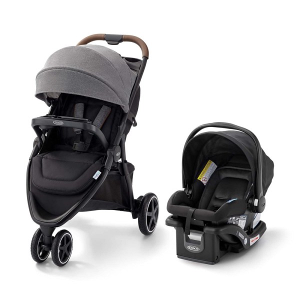 Encontraproduto.com.br - Carrinho de Bebê Travel System com Rodas para Todo Terreno e Suspensão ComfiTech no Assento para Maior Conforto, Graco Outpace LX, Cinza e Preto
