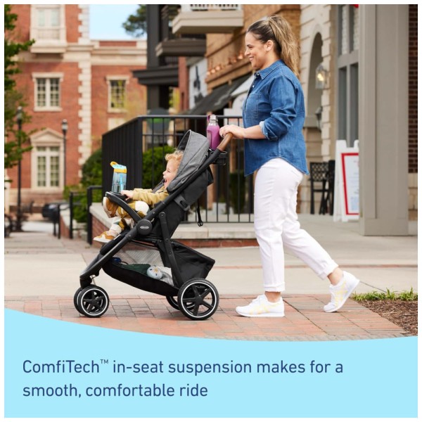 Encontraproduto.com.br - Carrinho de Bebê Travel System com Rodas para Todo Terreno e Suspensão ComfiTech no Assento para Maior Conforto, Graco Outpace LX, Cinza e Preto