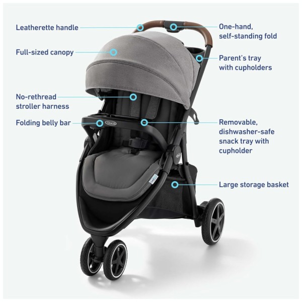 Encontraproduto.com.br - Carrinho de Bebê Travel System com Rodas para Todo Terreno e Suspensão ComfiTech no Assento para Maior Conforto, Graco Outpace LX, Cinza e Preto