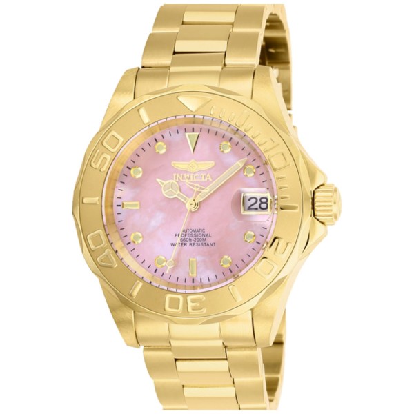Relgio masculino Pro Automtico com mostrador em madreprola - 40 mm. Ouro 28693, Invicta