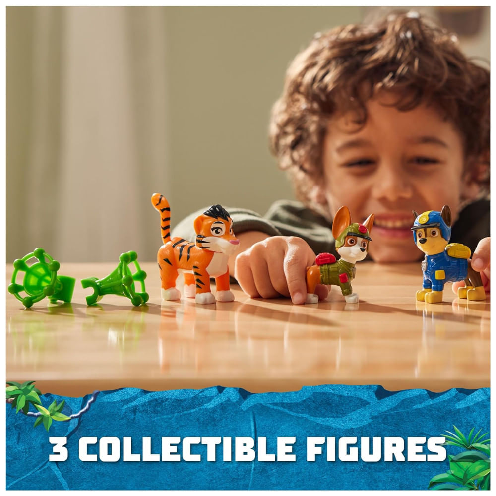 Bonecos de Ação Jungle Pups Chase, Tracker & Tiger 5 cm de Altura com Lançador de Projéteis para Crianças Acima de 3 Anos, Patrulha Canina