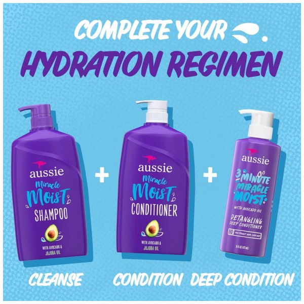 Encontraproduto.com.br - Condicionador Aussie Deep, com Abacate. Sem Parabenos, 3 Minutos Milagre Húmidos, Para Cabelos Secos, 16 Fl Oz, Pacote Triplo