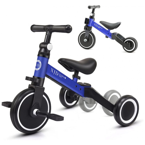 Encontraproduto.com.br - Triciclo Infantil 5 em 1 com Altura de Assento Ajustável e Pedal Removível para Crianças de 1 a 4 Anos, XJD, Azul