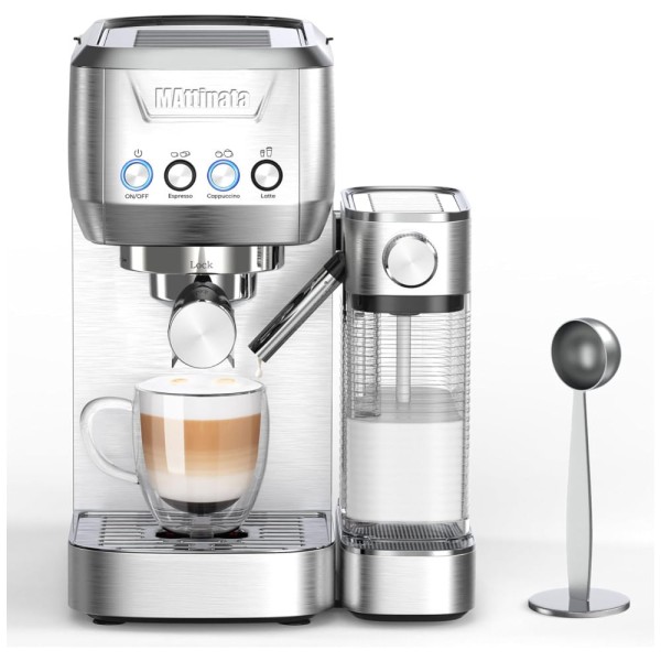Encontraproduto.com.br - Máquina de Café 20 Bar com Bocal de Leite Automático e Filtros ESE, 110V 1350W, MAttinata, Prata