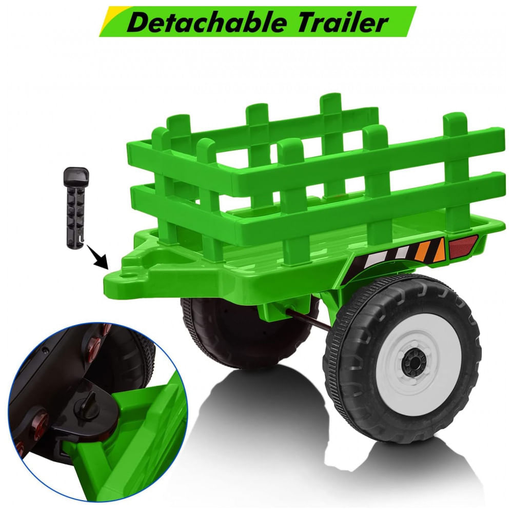 Encontraproduto.com.br - Trator Elétrico Infantil com Reboque, Controle Remoto e Faróis de LED, 12V, PALBYS, Verde