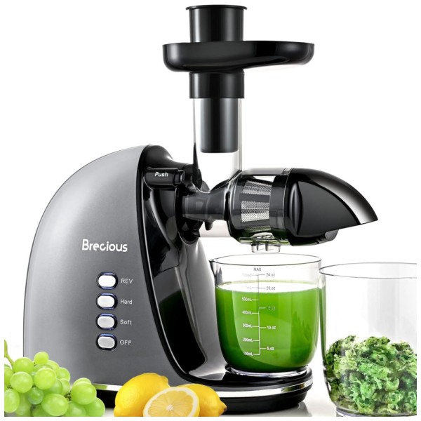Encontraproduto.com.br - Centrifuga de Frutas com 2 Velocidades, Motor Silencioso e Função Reversa, 110V 150W, BRECIOUS, Cinza