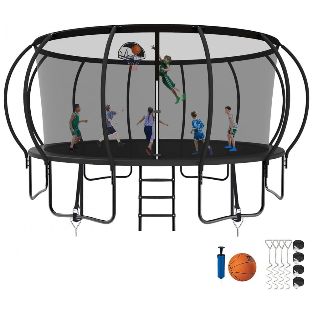 Cama Elastica Capacidade até 635 kg com Cesta de Basquete, SKYUP, Preta