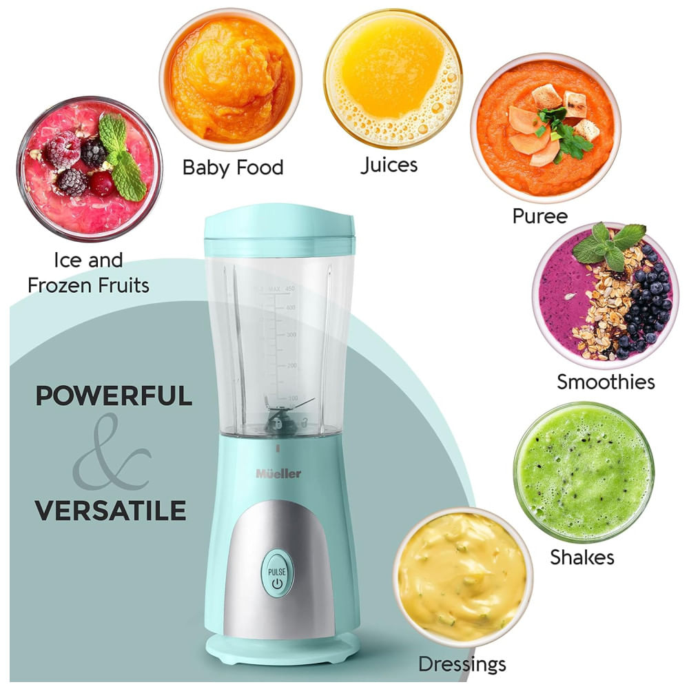 Encontraproduto.com.br - Liquidificador para Vitaminas 440mL com Copo de Viagem e Tampa para Shakes, 110V, Mueller, Azul