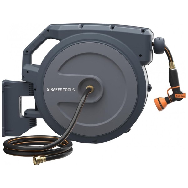 Encontraproduto.com.br - Mangueira de Jadim 27M com Enrolador Retrátil, Rebobinamento Automático e Giratório de 180, Giraffe AW405, Cinza Escuro