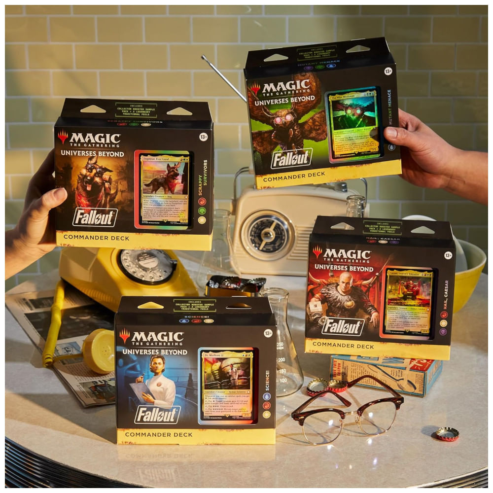 Encontraproduto.com.br - Magic: The Gathering Fallout Pacote de Decks de Comandante - Inclui todos os 4 Decks Hail Caesar, Scrappy Survivors, Science! e Mutant Menace