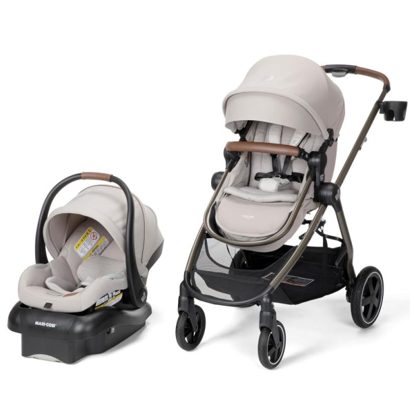 Encontraproduto.com.br - Carrinho de Bebê Travel System 5 em 1 Modular com Porta-Copos, Barra de Proteção e Capa de Chuva, Maxi Cosi Zelia Luxe, Bege