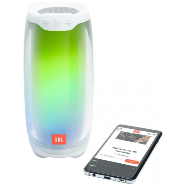Encontraproduto.com.br - Caixa de Som Bluetooth Portatil Pulse 4 a Prova d IPX7 e Luzes LED, Branca, JBL PULSE4WHTAM, Branco